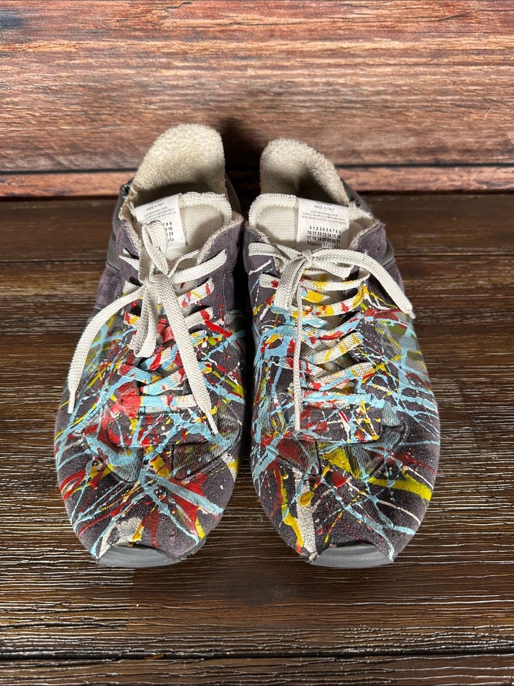 Maison Margiela Gray Sneakers with Multi-Color Paint-Splatter